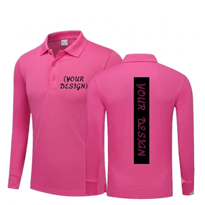 เสื้อโปโลแฟชั่นผู้ชายสีชมพู แขนยาว ผ้าถัก ระบายอากาศได้ดี เหมาะสำหรับเล่นกอล์ฟ ผลิตจากผ้าฝ้าย 100% พิมพ์ลายปิเก้ สไตล์ลำลอง รับผลิตแบบ OEM - Product Image 1