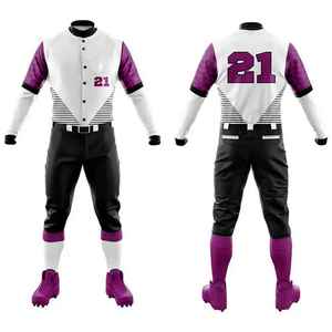 Men Sublimated Baseball Uniform <b>White</b> Purple Striped Jersey With Number 21 Breathable Regular Fit All Seasons Adult - Product Image 3