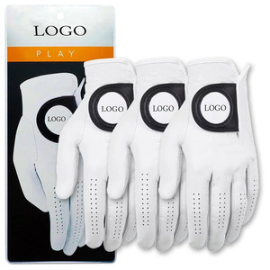 White Genuine Leather Golf <b>Glove</b> Right and Left Hand Breathable <b>Moisture</b> Wicking Adjustable Strap Unisex Customized Packaging - Product Image 1