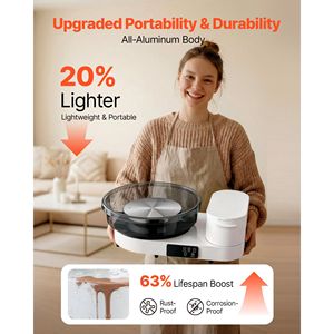 Tornio da Tavolo Elettrico 450W 14''/11'' per Ceramica, Regolabile 30-300 RPM, con Pedale per Adulti, per Ceramica e Smaltatura - Product Image 3
