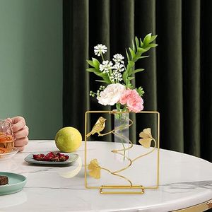 Vase de table moderne en laiton avec motif oiseau et feuille, idéal pour la décoration de la maison - Product Image 3