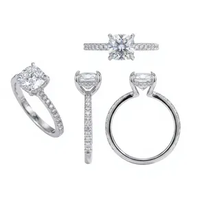 <b>Cushion</b> CVD Lab Diamond <b>Ring</b> | 18K White Gold | Micro Pave Hidden Halo Band | VVS D Color | OEM Fine Jewellery - Product Image 2