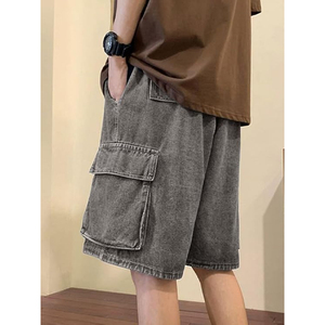 Shorts en jean délavé pour hommes et femmes, style vintage streetwear, coupe ample, 100 % coton, personnalisable avec logo OEM, vente en gros - Product Image 3