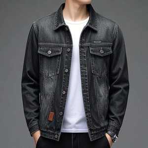 Chaqueta de Mezclilla Negra de Otoño para Hombre, Nueva, de Alta Calidad, Servicio OEM al por Mayor, Personalizada, 100% Algodón, Resistente al Viento, Reversible - Product Image 3