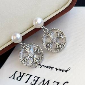 Boucles d'oreilles en perles d'eau douce de style palais rétro européen et américain, bijoux à perles pendantes de style occidental - Product Image 5