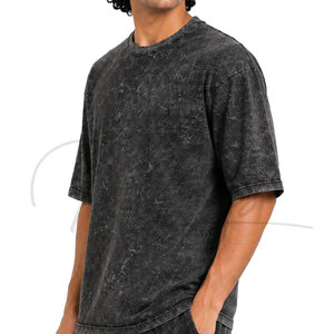 Men's Solid Acid Wash Crocheted Knitted O-Neck T-Shirts High Quality Casual Oversized Fit 100% Cotton Quick Dry Breathable - Product Image 1