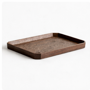 Hand-Carved Black <b>Walnut</b> Wood Serving Tray Japanese Style Cut-Corner Decorative Platter For Tea <b>Coffee</b> & Food Eco-Friendly - Product Image 1