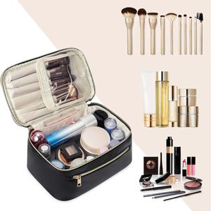 Borsa da Viaggio per Trucco in Pelle Vegana per Donne, Organizer per Pennelli Cosmetici in Attesa di Brevetto, Nera - Product Image 4