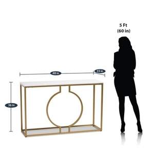 Mesa Consola de Diseño Moderno y Lujoso con Marco Circular de Metal Dorado y Superficie Blanca para Sala de Estar y Uso en Hoteles - Product Image 3