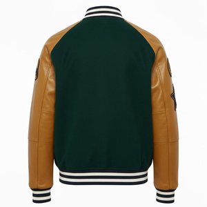 Chaqueta Varsity Verde para Hombre, Nueva, con Mangas de Cuero PU, Logotipo S Bordado y Número 77, Estilo Preppy, para Otoño, Chaqueta de Béisbol - Product Image 2