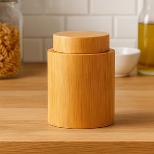 Tarro Redondo de Bambú para Almacenamiento de Uso Industrial con Tapa para Gelatina, Acabado en Madera Natural - Product Image 5