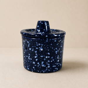 Artistic Speckled <b>Storage</b> Jar With Snug Fit Lid Durable Finish Compact Space Saving Design Stylish <b>Kitchen</b> Counter Organizer - Product Image 1