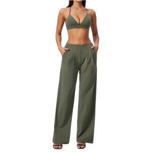 Conjunto Deportivo Personalizado de Moda, Top Deportivo Transpirable y Pantalones Anchos con Elasticidad en Cuatro Direcciones, para Fitness y Yoga, 2 Piezas - Product Image 3