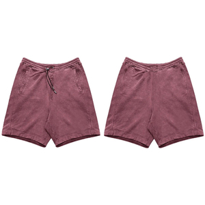 Shorts mi-longs en molleton de coton écologique vintage pour homme, coupe décontractée légère, taille élastique, confortables pour l'été, couleur unie - Product Image 1