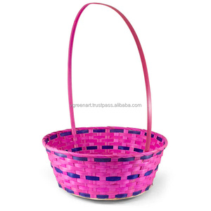 Colorful Woven Bamboo <b>Gift</b> <b>Basket</b> Single Handle Criss-Cross Storage <b>Basket</b> for <b>Easter</b> Party Favors - Product Image 3