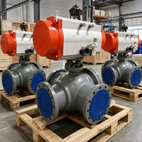 Vanne à boisseau sphérique à trois voies à bride avec actionneur pneumatique pour les systèmes de distribution d'eau et les conduites de process