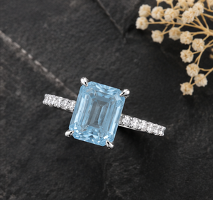 Bague de fiançailles en diamant bleu émeraude fantaisie cultivé en laboratoire, sertie de diamants pavés, bijoux de mariage pour femmes - Product Image 3