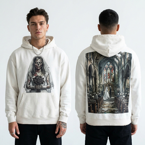 Sweat à capuche personnalisé bleu marine délavé pour homme, imprimé graphique Deep Sea Zombie, style streetwear vintage, en molleton de coton épais - Product Image 4