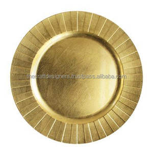 Assiettes et plats de luxe anciens, style européen, décoration de table de mariage, assiette de service en métal, finition dorée, assiette décorative - Product Image 3