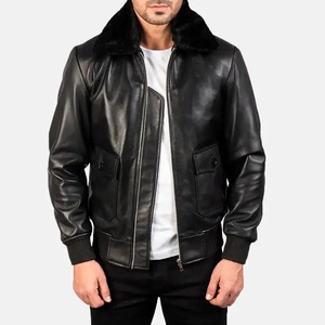 Chaqueta Bomber de Cuero Genuino Negro para Hombre con Forro de Piel, Cierre de Cremallera, Resistente al Viento, Estilo Motociclista, Corte Regular - Product Image 4