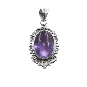 Pendentif artisanal en argent sterling 925 avec améthyste, cabochon ovale vintage, bijou bohème, cadeau de Noël unisexe - Product Image 1
