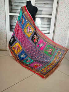 Nouveau Fantaisie À La Main Broderie Miroir Travail Pakistanais Soie Dupattas Bohème Broderie À La Main Coloré Dupattas Pour Les Femmes Vêtements - Product Image 2