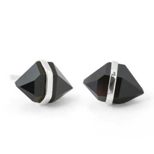 Black Onyx Elongated Hexagon <b>Stud</b> <b>Earring</b> <b>Silver</b> Plated Center Bezel <b>Set</b> Faceted Gemstone Handmade Minimalist Jewelry - Product Image 6