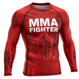 Camiseta Deportiva de Secado Rápido para Hombre, Rashguard de Manga Larga con Estampado por Sublimación Rojo, Rashguard para Luchadores de MMA - Product Image 4