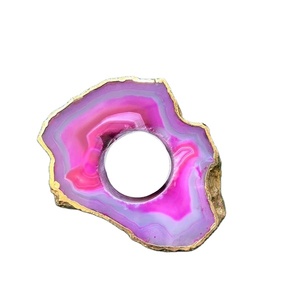 Bougeoir à tiroir décoratif exclusif en pierre d'agate bleue Poignées polies à bord doré pour meubles de maison, de bureau et d'hôtel - Product Image 1