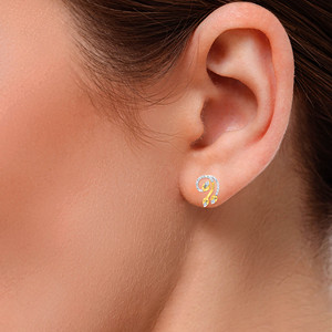 Premium Two Tone Gold and <b>Silver</b> Leaf Earrings with Sparkling Crystal Stone Detailing and Elegant Circular Loop Drop Design - Product Image 4
