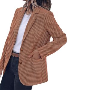 Blazer de Lana Marrón Texturizado Personalizado para Mujer, con Patrón a Cuadros, Solapa con Muescas, Manga Larga, Chaqueta Casual - Product Image 2