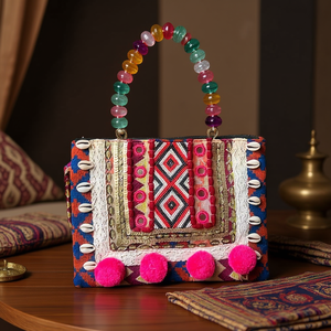 Colorful Indian Handmade Beaded Bag Luxury Ethnic Craft Glass <b>Bead</b> Baguette Handle Durable Trendy <b>Crystal</b> Fashion Accessory - Product Image 3
