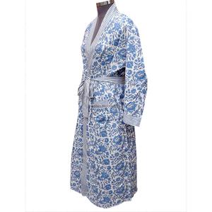 <b>Women</b> Digital Printed Cotton V-neck Full Length Long Sleeves Kimono <b>Robe</b> Floral Pattern Pockets Belt Closure Quick <b>Dry</b> Summer - Product Image 2