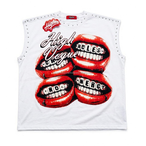เสื้อกล้ามผู้ชายทรงบ็อกซี่ ผ้าฝ้ายโอเวอร์ไซส์ สไตล์วินเทจ สตรีทแวร์ ตกแต่งด้วยงานปักคริสตัลแบบสกรีนพิเศษ - Product Image 5