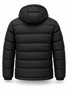 Chaqueta Acolchada con Capucha para Hombre, Negra, Cálida, Impermeable, Cortavientos, de Secado Rápido, Informal, con Cierre Frontal, Color Sólido, Relleno de Poliéster - Product Image 3