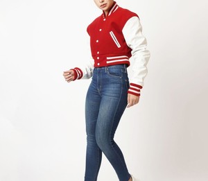 Chaqueta Varsity Corta para Mujer, Tallas Grandes, con Logotipo Personalizado, Estilo Urbano, Diseño Universitario, Cuello Alto, Lisa, al por Mayor - Product Image 3