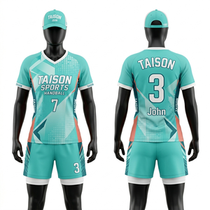 Women Handball Uniform 180 GSM Moisture Wicking Polyester Yellow Grey Geometric Panels Custom Sublimation <b>Athletic</b> Sports Kit - Product Image 4