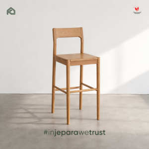 Chaise de bar en teck massif scandinave Japandi, fabriquée à la main à Jepara, personnalisée, écologique, durable, mobilier d'hôtellerie de luxe - Product Image 2