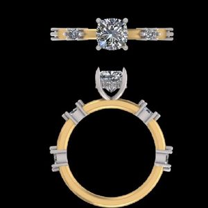 Anillo de Compromiso de Oro de 18k con Diamante de Corte Cojín de 0.94 Quilates, Anillo de Boda de Oro Amarillo de 14k con Cinco Piedras Redondas, Joyería Fina para Mujer - Product Image 1