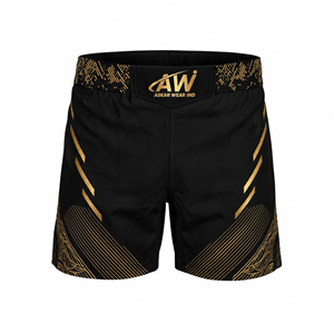 กางเกง MMA ผู้ชาย Asar Wear Ind ทรงปกติ แห้งเร็ว พิมพ์ลายแบบ Sublimation สีดำลายทอง - Product Image 1