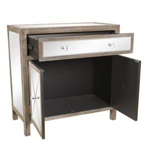 Cassettiera in MDF Argento con Superficie a Specchio, Mezza Vetrina, Un Cassetto e Due Ante - Product Image 4