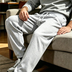 Men's Gray Cotton Sweatpants Elastic Waist Drawstring Casual Joggers Side Pockets Midweight Autumn Wear - Product Image 5