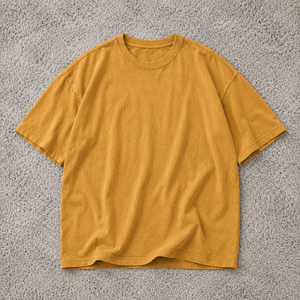 Camiseta Vintage para Hombre, Color Mostaza Deslavado, Algodón Grueso, Prenda Teñida, Estilo Urbano - Product Image 1