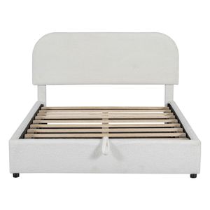 Cama de Plataforma Tapizada en Terciopelo Teddy Blanco, Tamaño Completo, con Sistema de Almacenamiento Hidráulico - Product Image 4