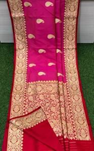 Sari en Soie Pure Tissé Jacquard Traditionnel, Design Ethnique Élégant, Tissu Doux et Léger, Idéal pour les Fêtes et les Occasions Spéciales, pour Filles - Product Image 3