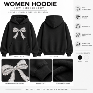 Sweat-shirt à capuche noir pour femme avec nœud brodé, style décontracté automne, pull tricoté à manches longues - Product Image 5