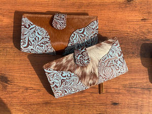 มาใหม่แกะสลักนูนกระเป๋าสตางค์สไตล์ Cowhide หนังกรณีโทรศัพท์ร้อนขายสีเทอร์ควอยซ์หนังอินเทรนด์คลัทช์ - Product Image 4