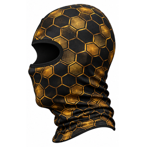 Pasamontañas y Bragas de Cuello con Estampado Hexagonal Negro y Dorado White Bird Express, Diseño Geométrico con Abertura para los Ojos en Negro - Product Image 3