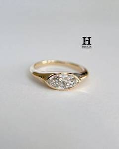 Minimalist Marquise Cut Lab Diamond Engagement <b>Ring</b> - 14K Solid <b>Gold</b> Bezel <b>Set</b> Wedding <b>Ring</b> - Modern East-West Marquise Diamond - Product Image 4