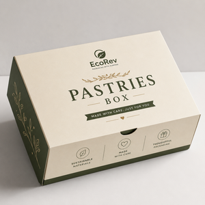 Boîte à pâtisseries jetable biodégradable EcoRev Premium, carton rigide ivoire rectangulaire, personnalisable, emballage alimentaire écologique - Product Image 2